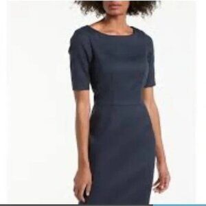 EUC Boden navy blue Fleur sheath dress textured stretch cotton elbow slv size 12